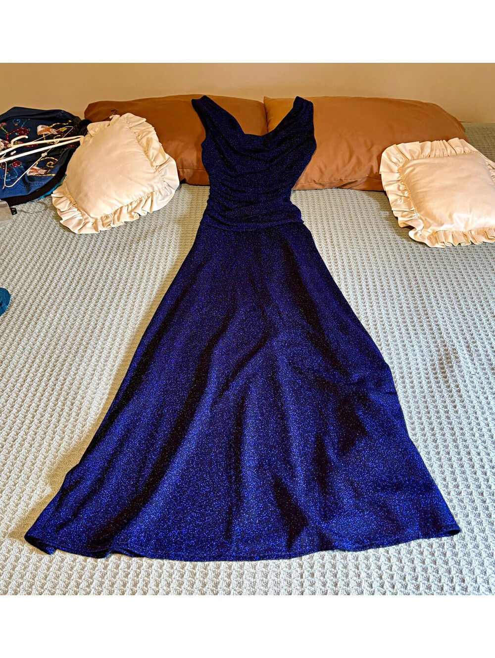 Nightway Navy Blue Glitter Cowl Neck Formal Maxi Gown Dress - Size 4